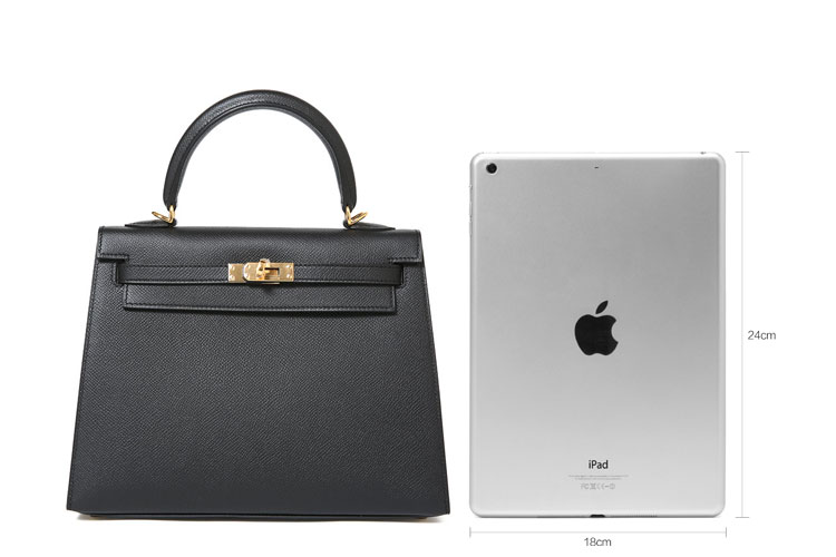 HERMES(爱马仕) 黑色皮质金扣外缝两用包Kelly25