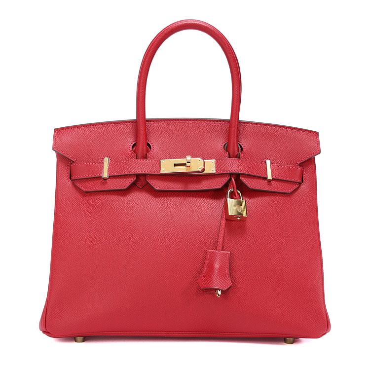 HERMES(爱马仕) Birkin30红色皮质金扣手提包