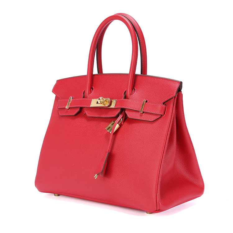 HERMES(爱马仕) Birkin30红色皮质金扣手提包