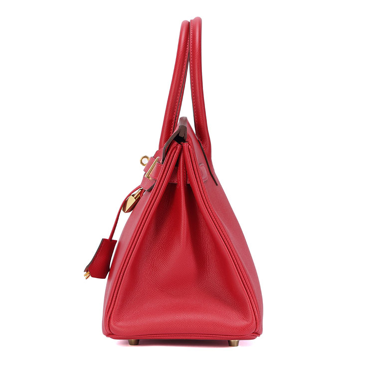 HERMES(爱马仕) Birkin30红色皮质金扣手提包