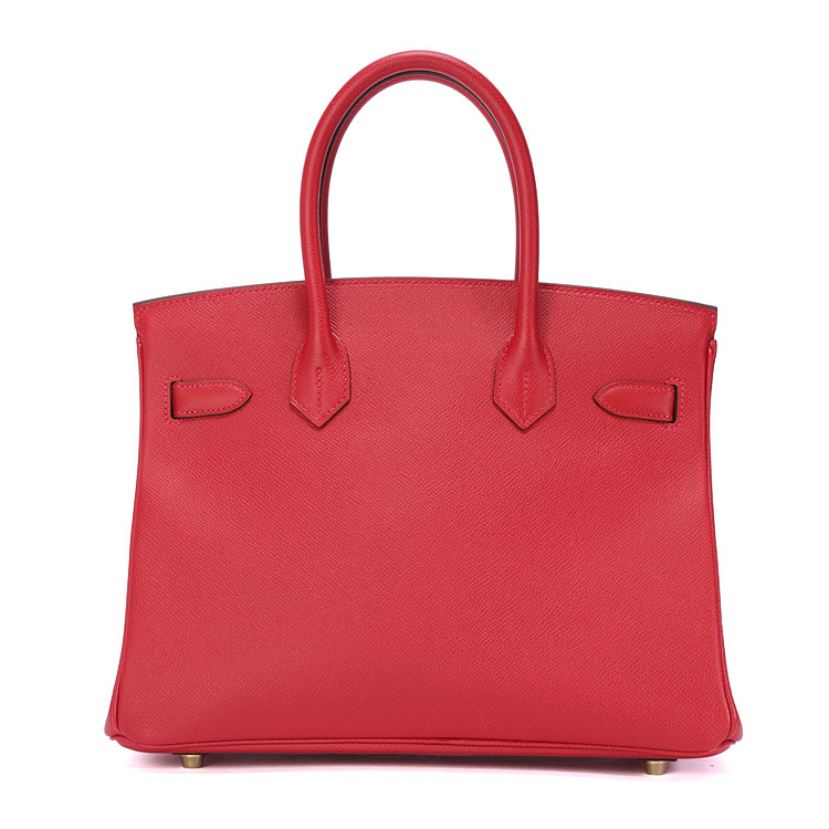 HERMES(爱马仕) Birkin30红色皮质金扣手提包