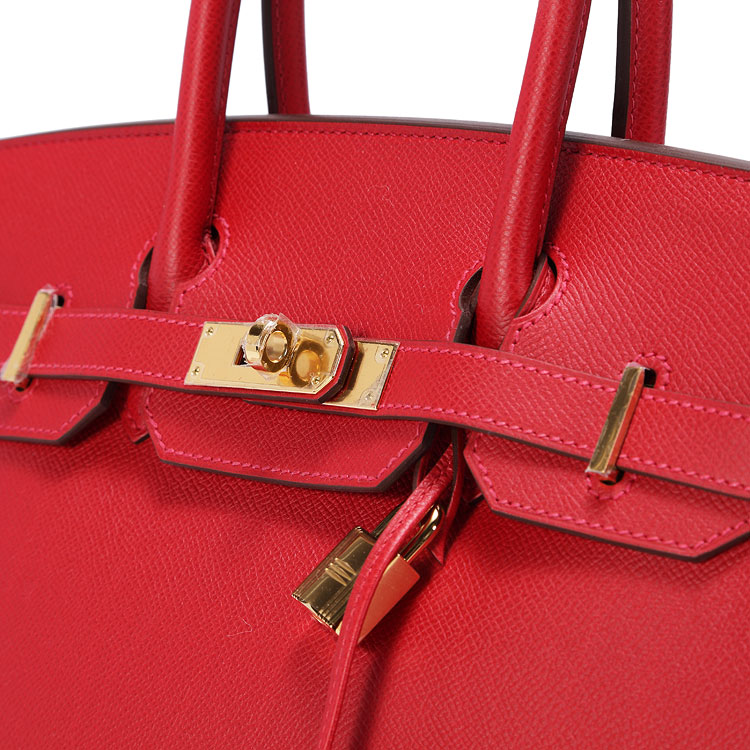 HERMES(爱马仕) Birkin30红色皮质金扣手提包