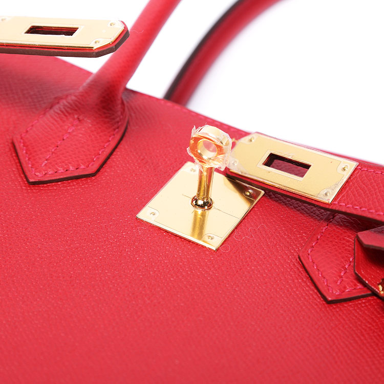 HERMES(爱马仕) Birkin30红色皮质金扣手提包