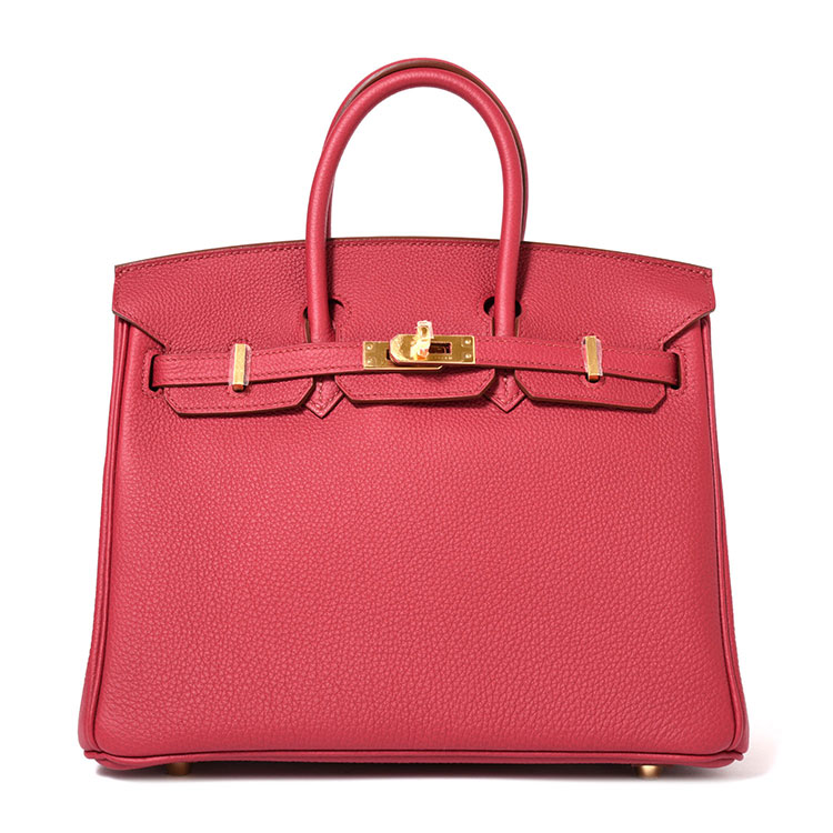 HERMES/爱马仕 石榴红金扣BIRKIN牛皮女士手提包25X刻
