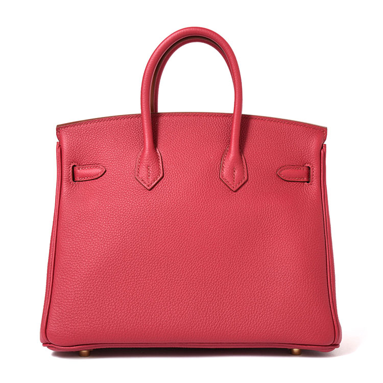 HERMES/爱马仕 石榴红金扣BIRKIN牛皮女士手提包25X刻