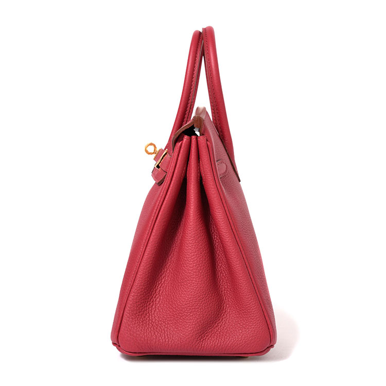 HERMES/爱马仕 石榴红金扣BIRKIN牛皮女士手提包25X刻