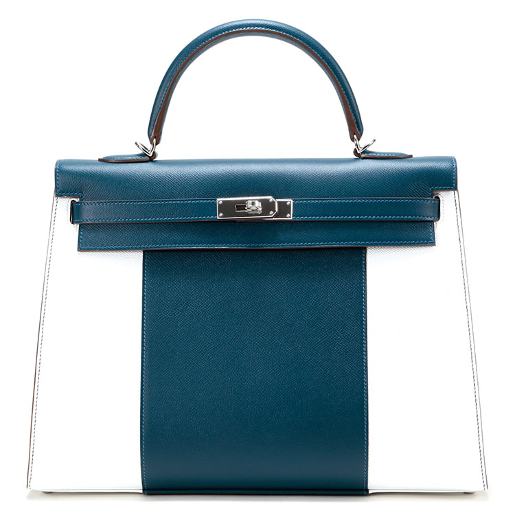 HERMES(爱马仕) 蓝白拼色皮质Kelly 35两用包