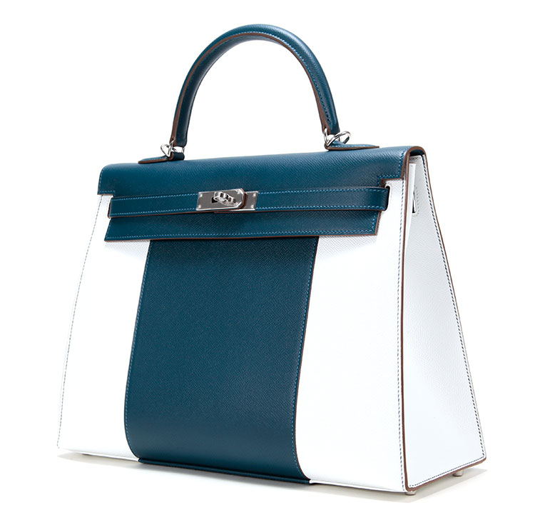 HERMES(爱马仕) 蓝白拼色皮质Kelly 35两用包