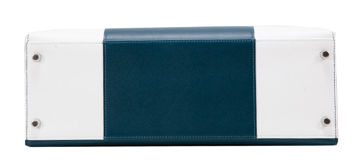 HERMES(爱马仕) 蓝白拼色皮质Kelly 35两用包