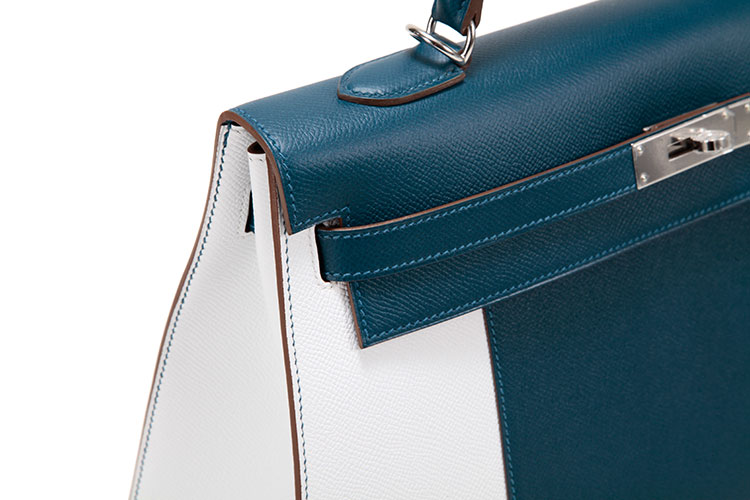 HERMES(爱马仕) 蓝白拼色皮质Kelly 35两用包