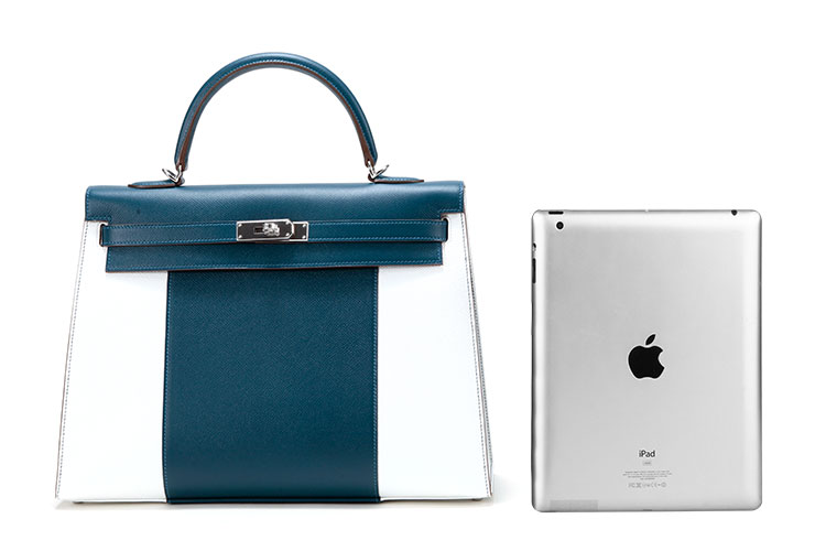 HERMES(爱马仕) 蓝白拼色皮质Kelly 35两用包