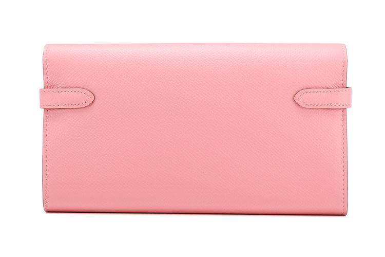 HERMES(爱马仕) 1Q奶昔粉色皮质长款kelly扣钱夹