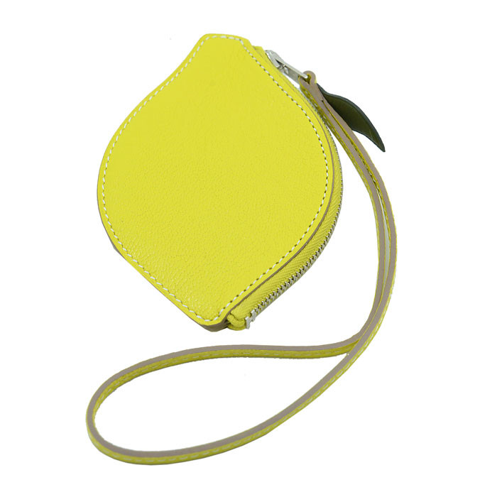 HERMES/爱马仕 女士黄色牛皮柠檬造型零钱包 挂饰 小型皮具