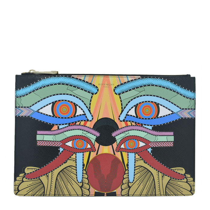 Givenchy/纪梵希 中性款式彩色人脸图案 牛皮手拿包 手包 中号