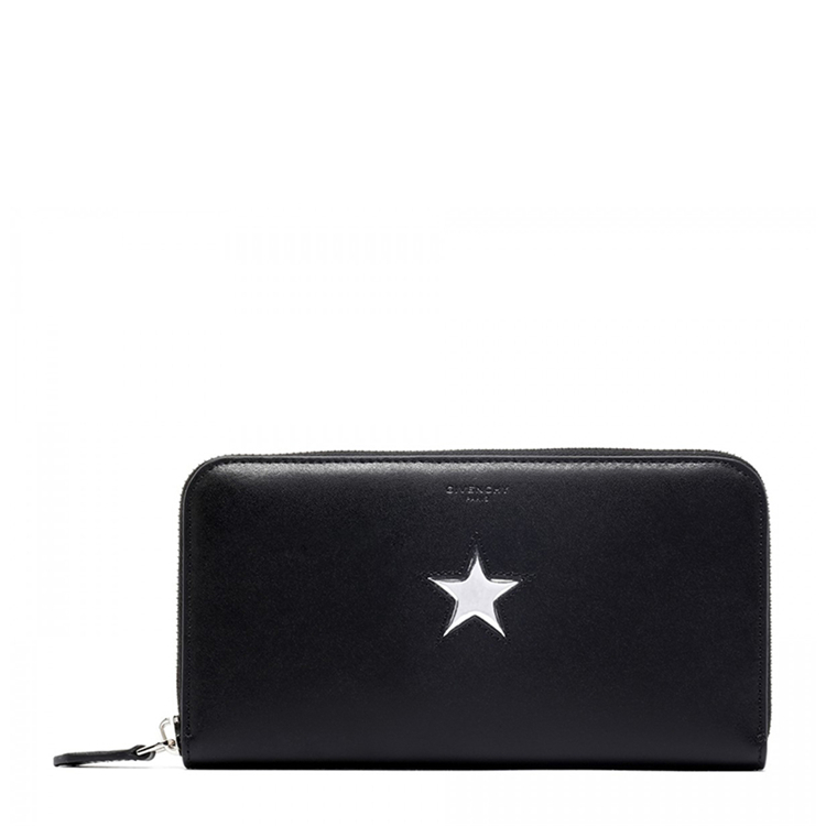 Givenchy/纪梵希 中性款式黑色小牛皮五角星图案长款拉链钱包 BC06276655 008