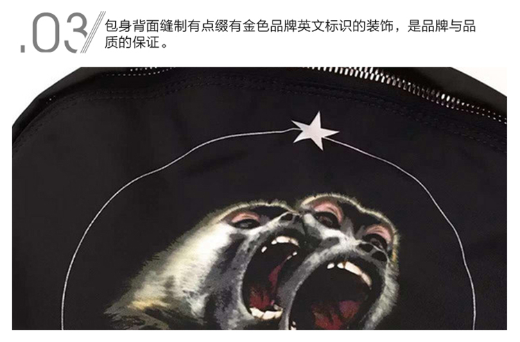 Givenchy/纪梵希 中性款式黑色尼龙猴子印花双肩包 BJ05760444 960