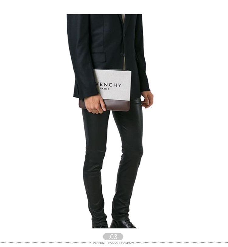 Givenchy/纪梵希 男士白褐色品牌标志印花牛皮与棉质混纺手拿包 BK0607 2536 284 grey brown-036