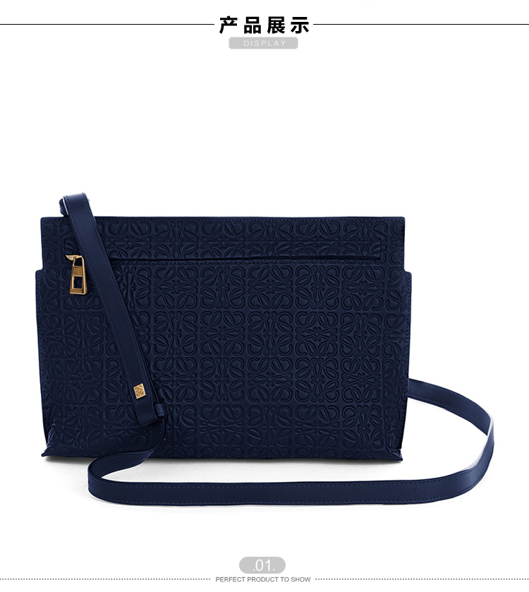 【包邮包税】LOEWE/罗意威 女士蓝色真皮单肩包 161108 107.55.N77 engraved calf navy-036