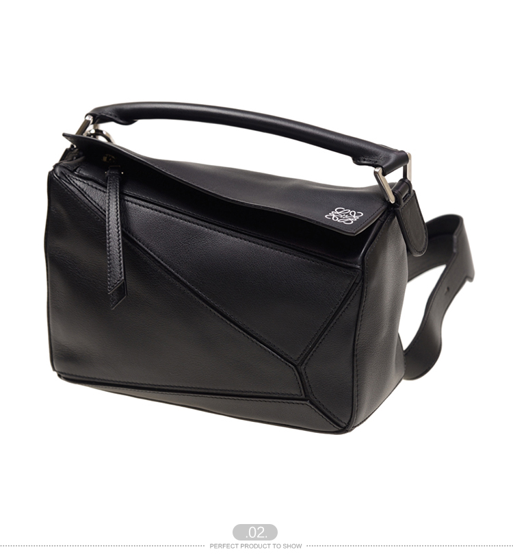 LOEWE/罗意威 女士黑色真皮拼接提挎两用包 32230K791100-008 20170104