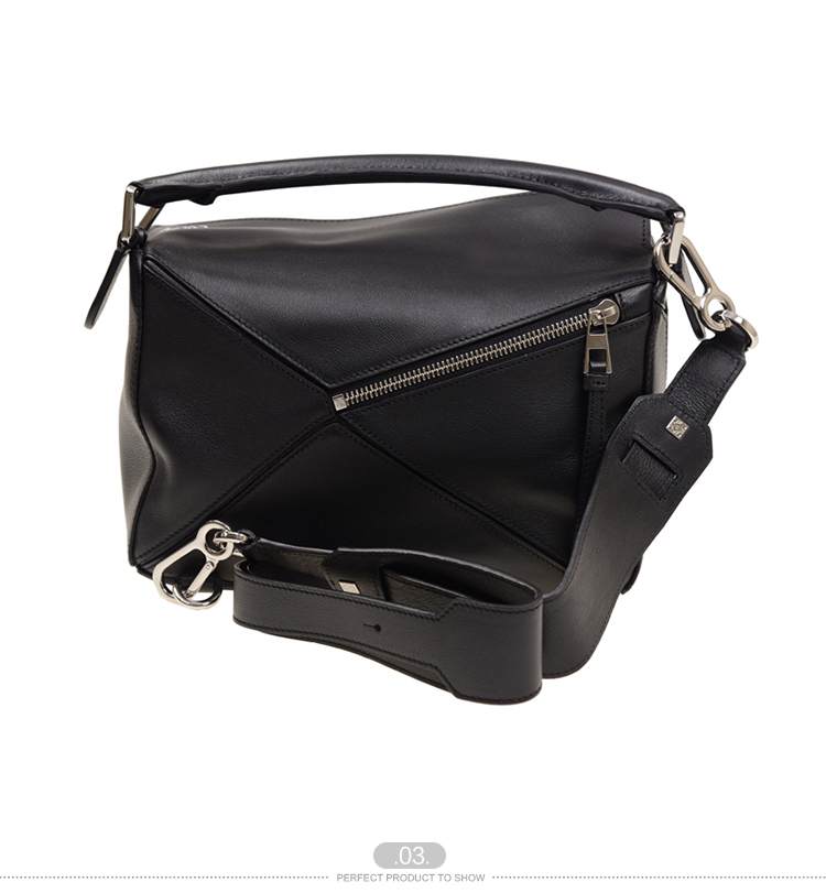 LOEWE/罗意威 女士黑色真皮拼接提挎两用包 32230K791100-008 20170104