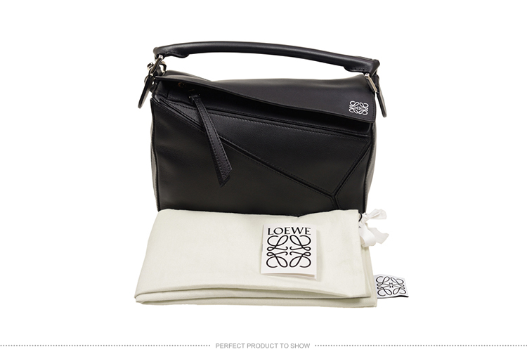 LOEWE/罗意威 女士黑色真皮拼接提挎两用包 32230K791100-008 20170104