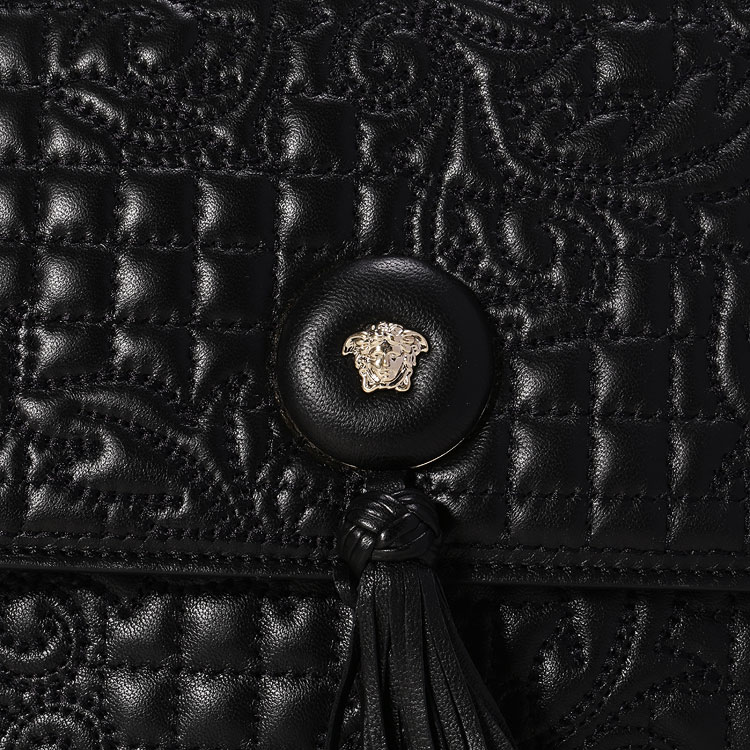 VERSACE/范思哲女士黑色羊皮手提包