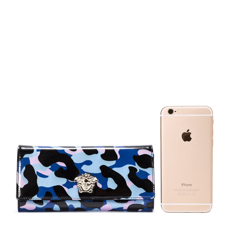 VERSACE/范思哲女士蓝色牛皮钱包