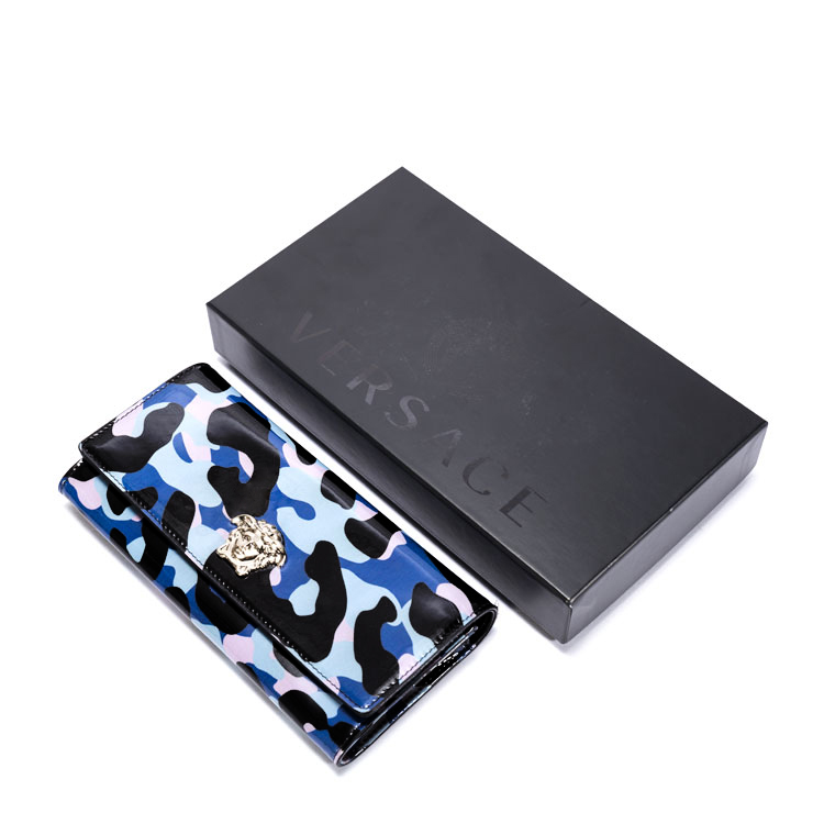 VERSACE/范思哲女士蓝色牛皮钱包