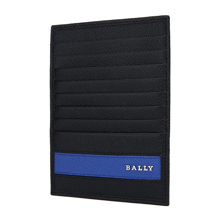 BALLY/巴利 男士黑色蓝色横条牛皮卡包LINDON.L/340