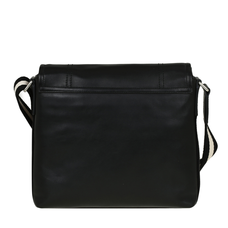 BALLY/巴利 男士TERLAGO小牛皮经典翻盖邮差斜挎包 黑色/米黑条纹 6189959