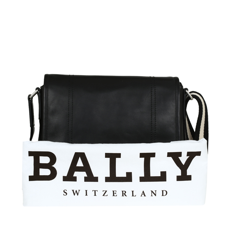 BALLY/巴利 男士TERLAGO小牛皮经典翻盖邮差斜挎包 黑色/米黑条纹 6189959