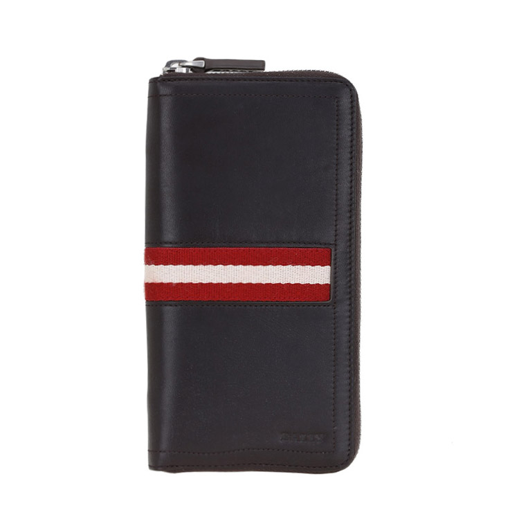 BALLY/巴利 男士TASYO小牛皮织带长款拉链钱包钱夹6179155巧克力/米红条纹