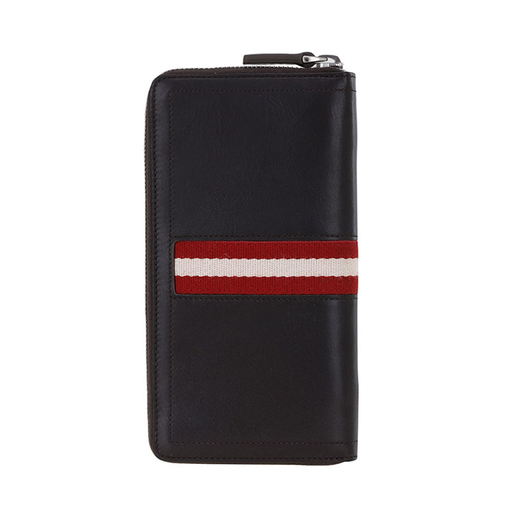 BALLY/巴利 男士TASYO小牛皮织带长款拉链钱包钱夹6179155巧克力/米红条纹