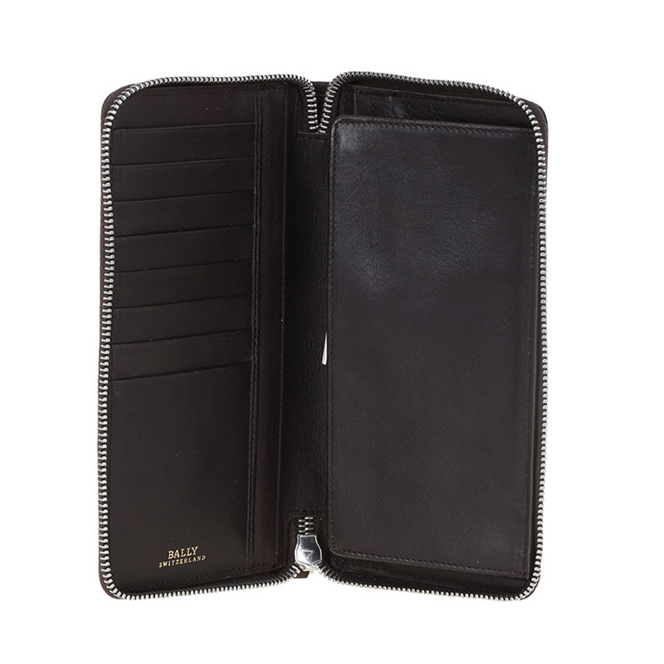 BALLY/巴利 男士TASYO小牛皮织带长款拉链钱包钱夹6179155巧克力/米红条纹