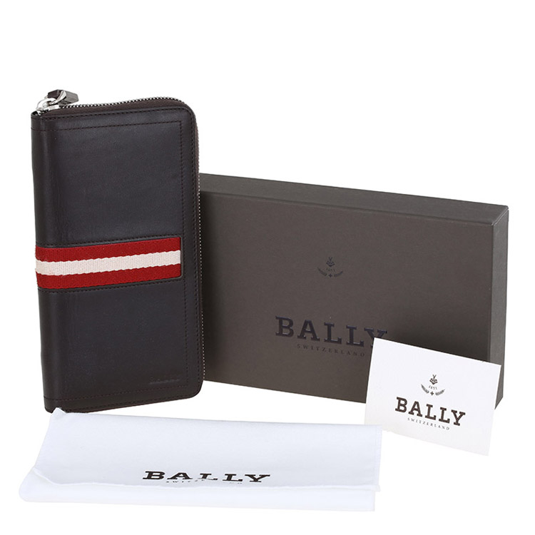 BALLY/巴利 男士TASYO小牛皮织带长款拉链钱包钱夹6179155巧克力/米红条纹