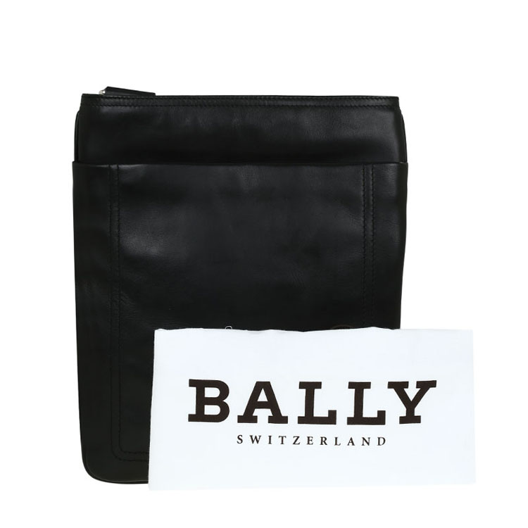 BALLY/巴利 男士TERINO小牛皮经典织带竖款拉链邮差斜挎包 黑色/米黑条纹 6189940