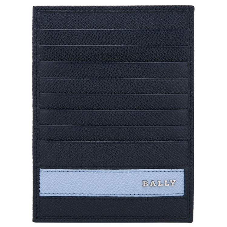 BALLY/巴利 男士黑色浅蓝色横条牛皮卡包LINDON.L/247