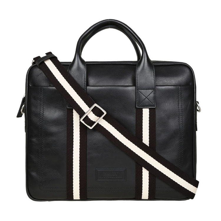 BALLY/巴利 男士小牛皮经典织带手提包商务旅行包6192913黑色/米黑条纹