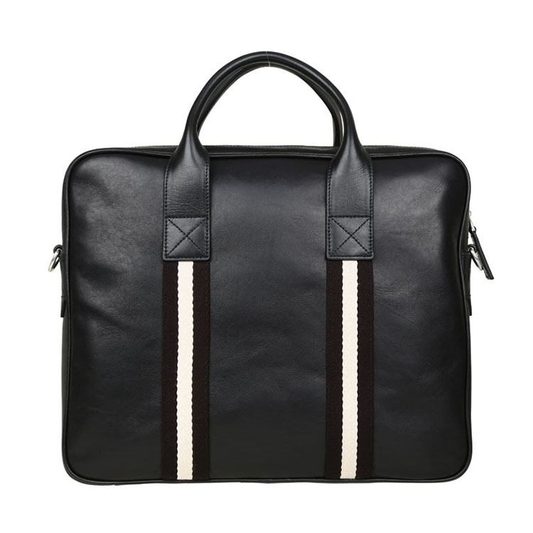 BALLY/巴利 男士小牛皮经典织带手提包商务旅行包6192913黑色/米黑条纹