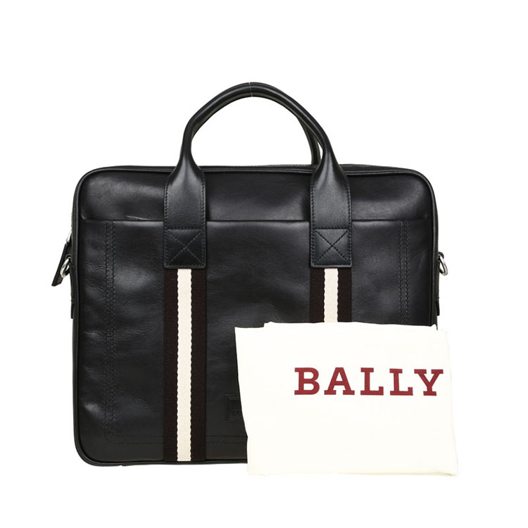 BALLY/巴利 男士小牛皮经典织带手提包商务旅行包6192913黑色/米黑条纹