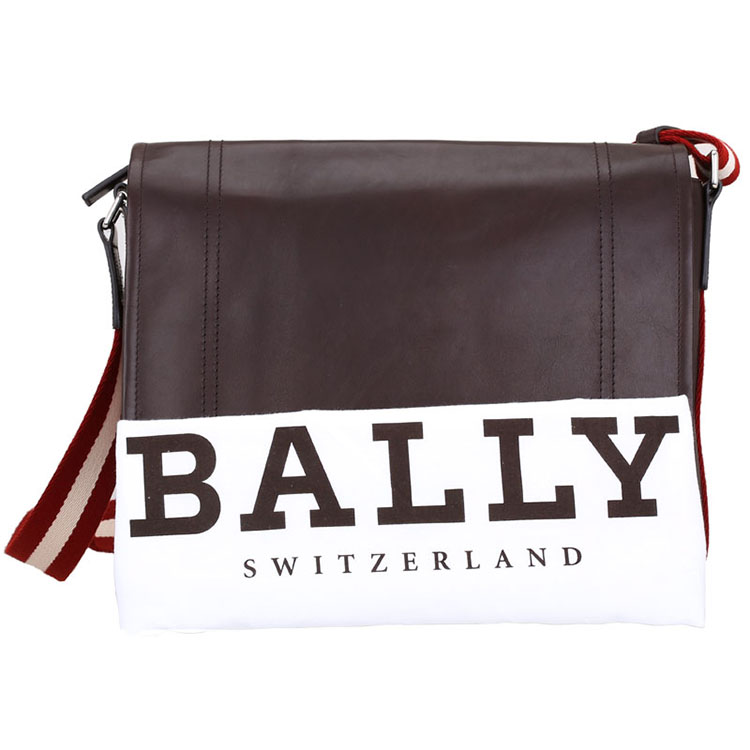 BALLY/巴利 男士TEPOLT小牛皮斜挎翻盖邮差包斜挎包 巧克力/米红条纹 6184565