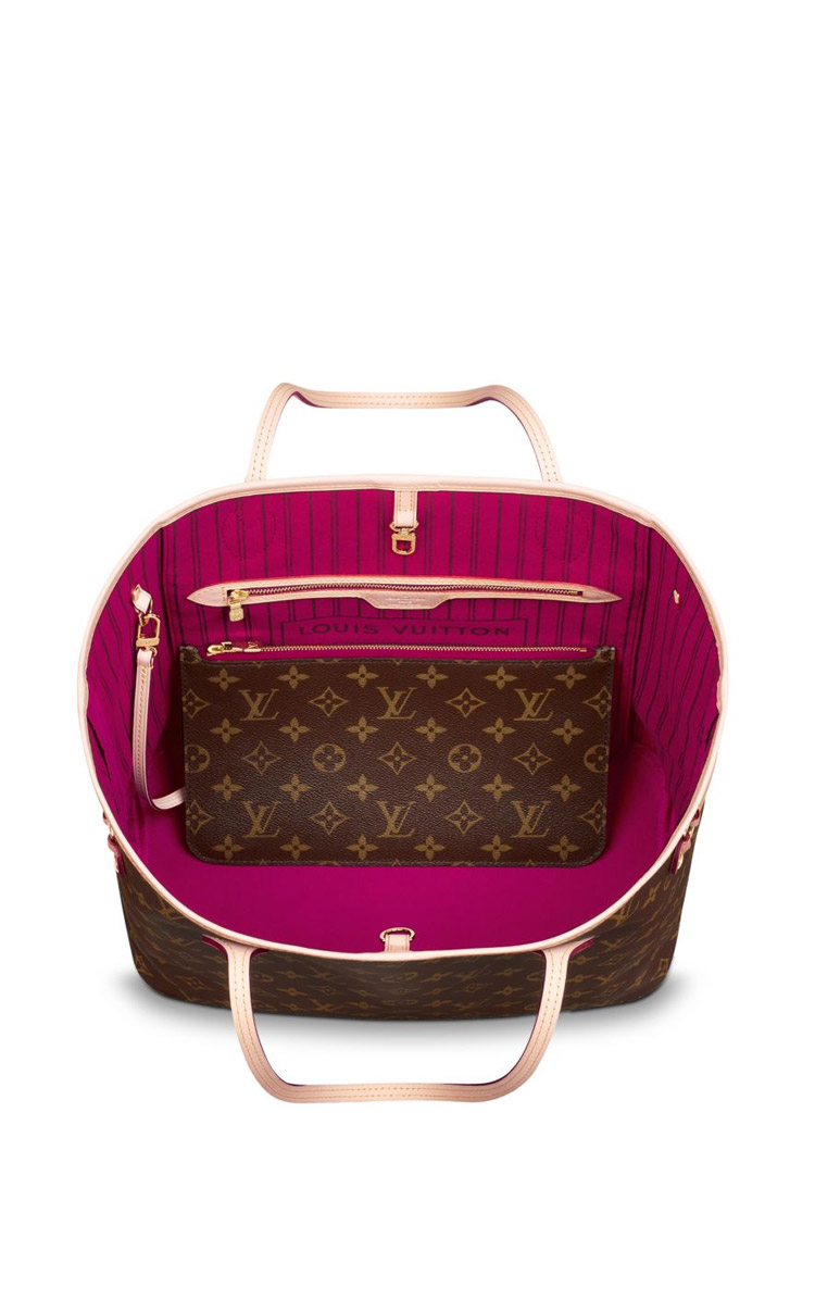 Louis Vuitton/路易威登 女士购物袋 帆布/配皮 Neverfull中号单肩包M41178（配玫红色同款手包）
