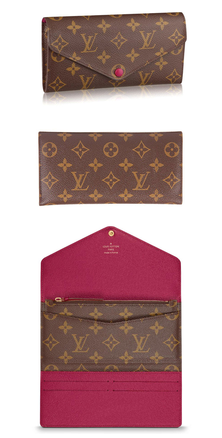 Louis Vuitton/路易威登 老花色配玫紫色Monogram帆布女士三折钱包M60696（含可拆卸手袋）M60708