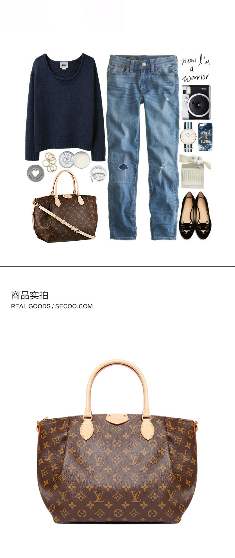 Louis Vuitton/路易威登 老花经典帆布/配皮女士中号手提包配长肩带 M48814