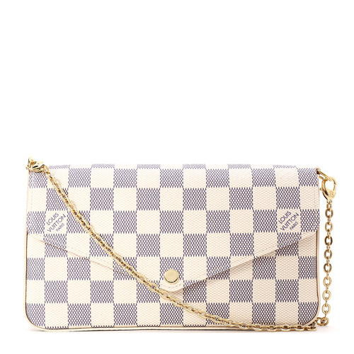 Louis Vuitton/路易威登 特价 白色棋盘格经典帆布女士链条多用斜挎包 Felicie N61363