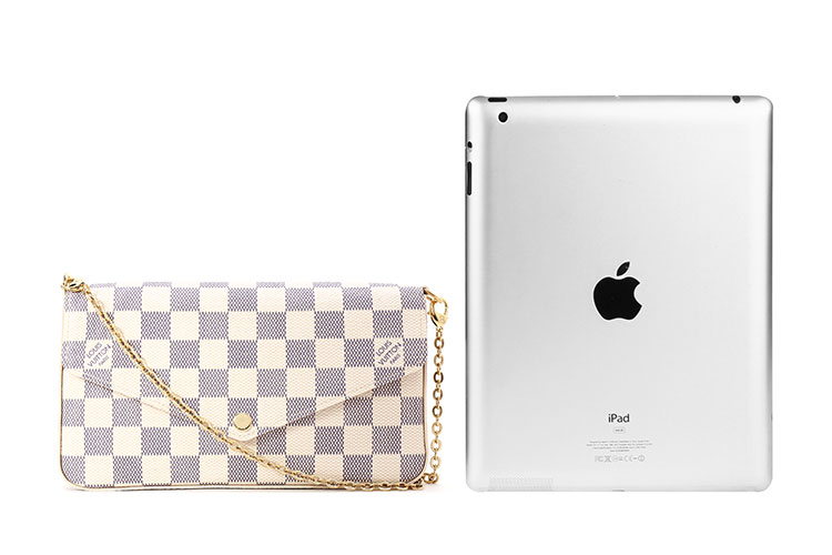 Louis Vuitton/路易威登 特价 白色棋盘格经典帆布女士链条多用斜挎包 Felicie N61363