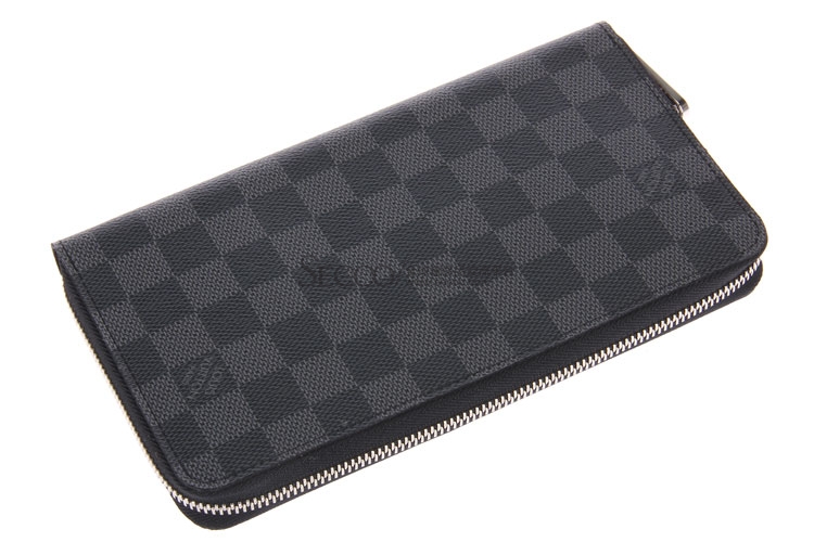 Louis Vuitton/路易威登 大号灰色棋盘格Damier帆布 男士拉链手包/钱包 N63077