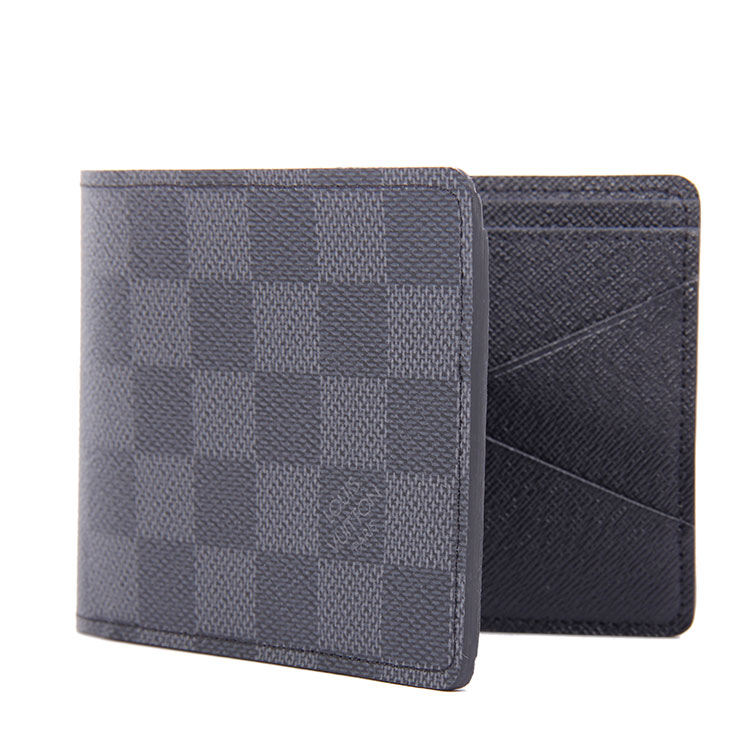 Louis Vuitton/路易威登 MULTIPLE灰棋格 男士 牛皮 短款 两折 钱包 钱夹 N62663