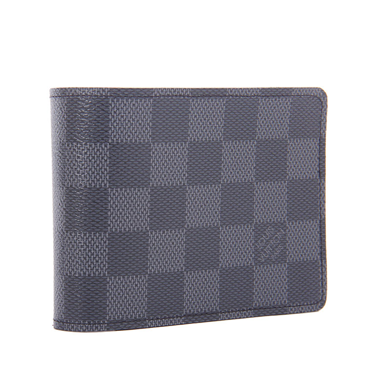 Louis Vuitton/路易威登 MULTIPLE灰棋格 男士 牛皮 短款 两折 钱包 钱夹 N62663