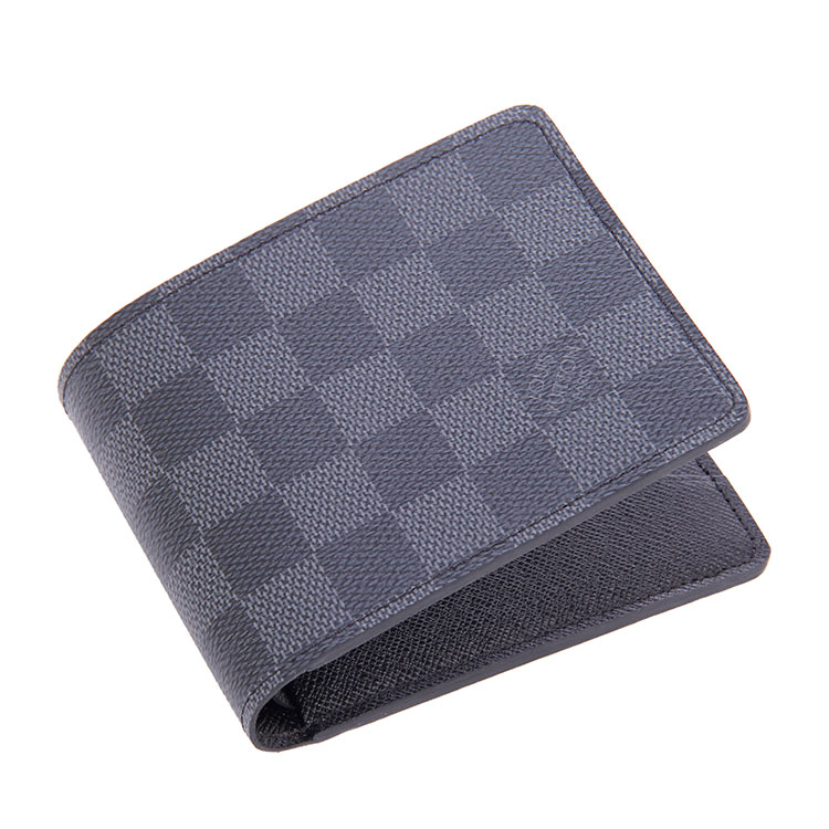 Louis Vuitton/路易威登 MULTIPLE灰棋格 男士 牛皮 短款 两折 钱包 钱夹 N62663